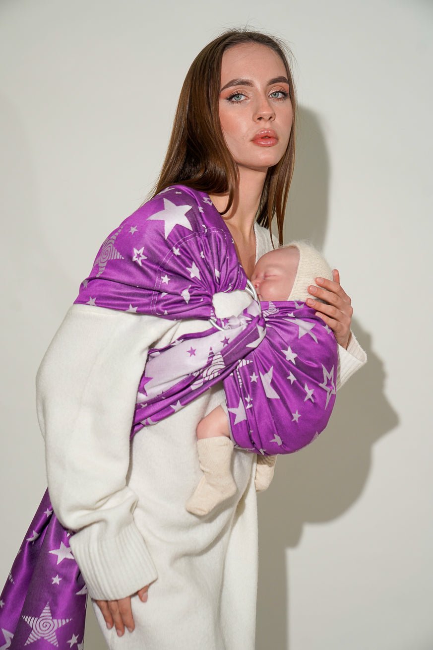 Écharpe de portage anneaux Étoiles de pluie violettes - KOKADI